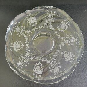 Vintage Heisey Orchid Round 14" Serving Platter Etched Orchid Flower Scalloped
